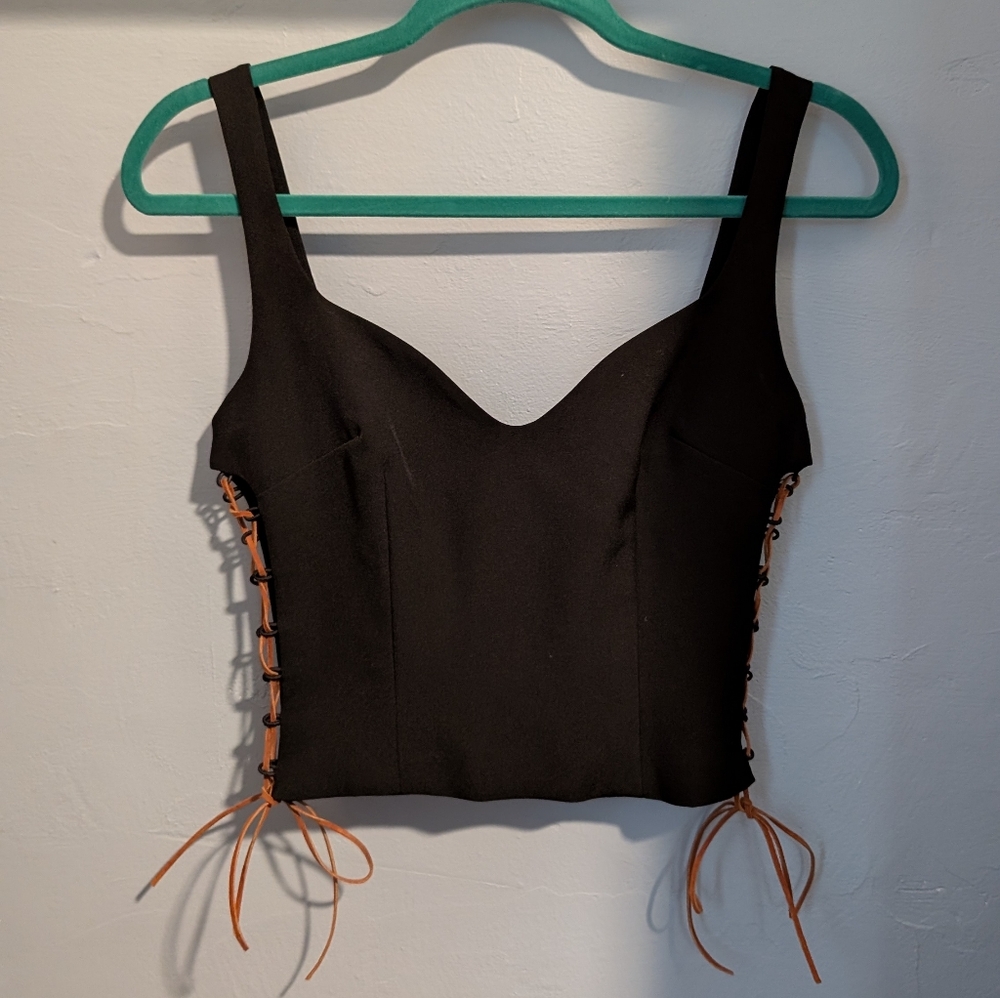 Miscreants Black Suede Lace-Up Crop Top